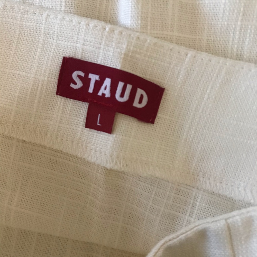 STAUD Women’s Andy fringed linen-blend midi skirt in ivory - Picture 9 of 10